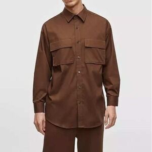 Mode of One Mens Utility Shirt Long Sleeve Dark Walnut Brown 100194392MN L NEW